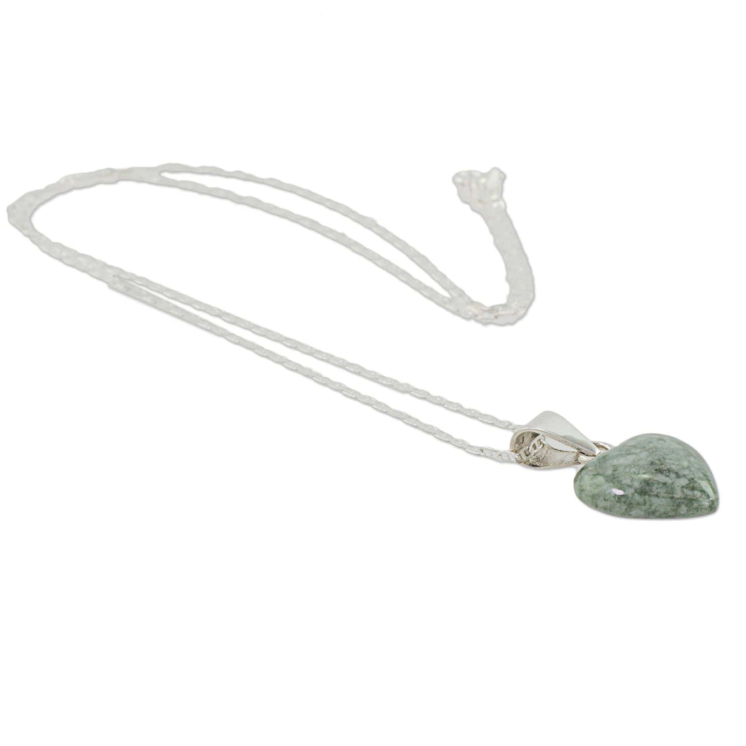 Light Green Jade Silver Heart Pendant Necklace Guatemala - Mayan Heart in Light Green