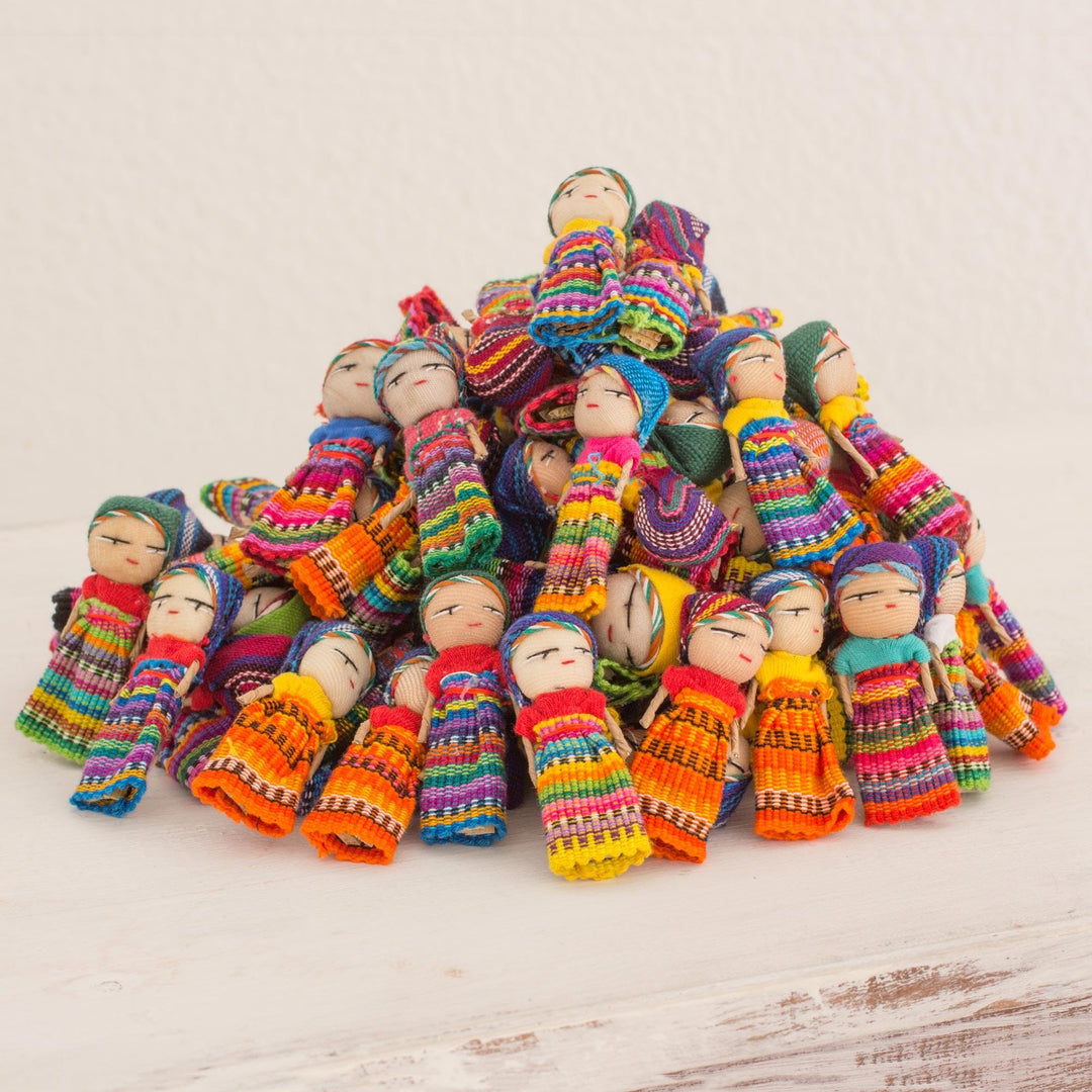Handmade Cotton Worry Dolls from Guatemala (Pair), 'Two Mothers