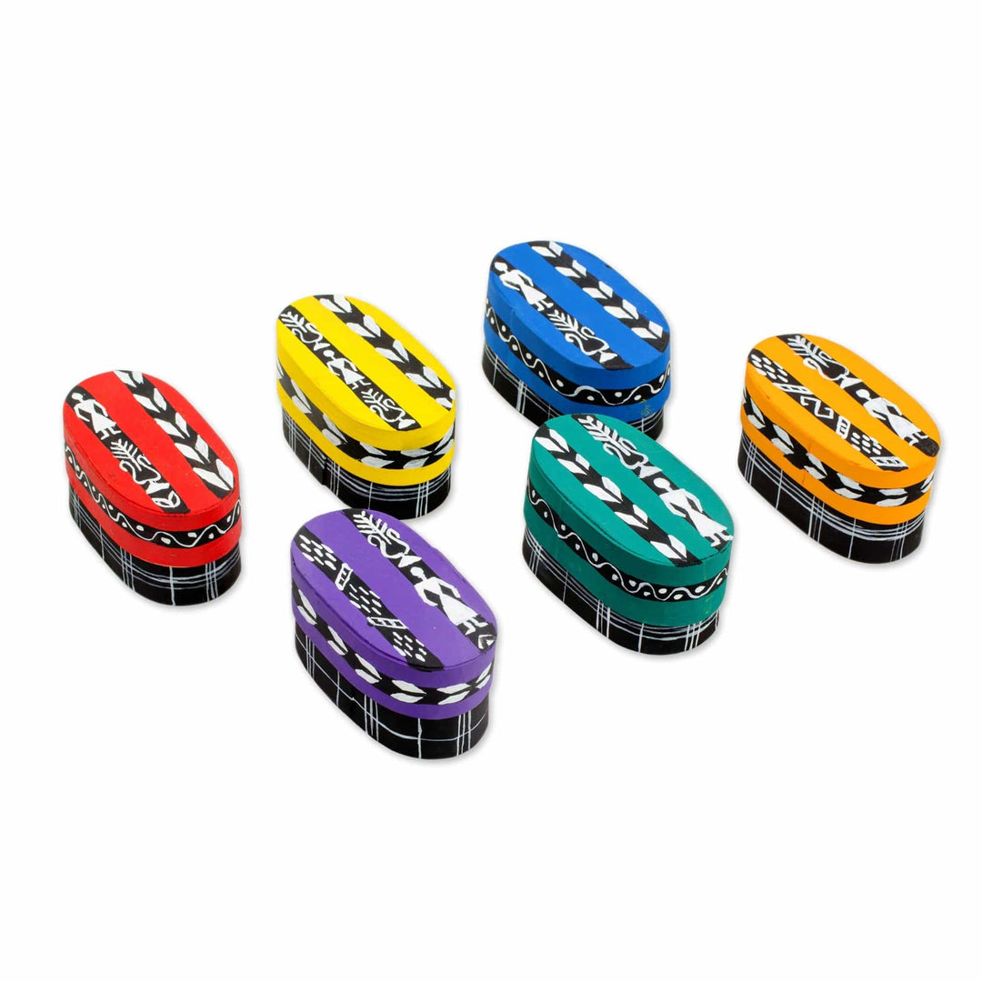 Six Cotton Worry Dolls and Pinewood Boxes from Guatemala - Country Treasures
