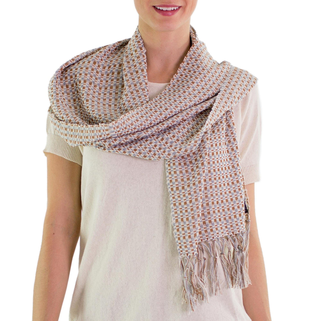 Saddle Brown Steel Blue Cotton Scarf - Natural Combination