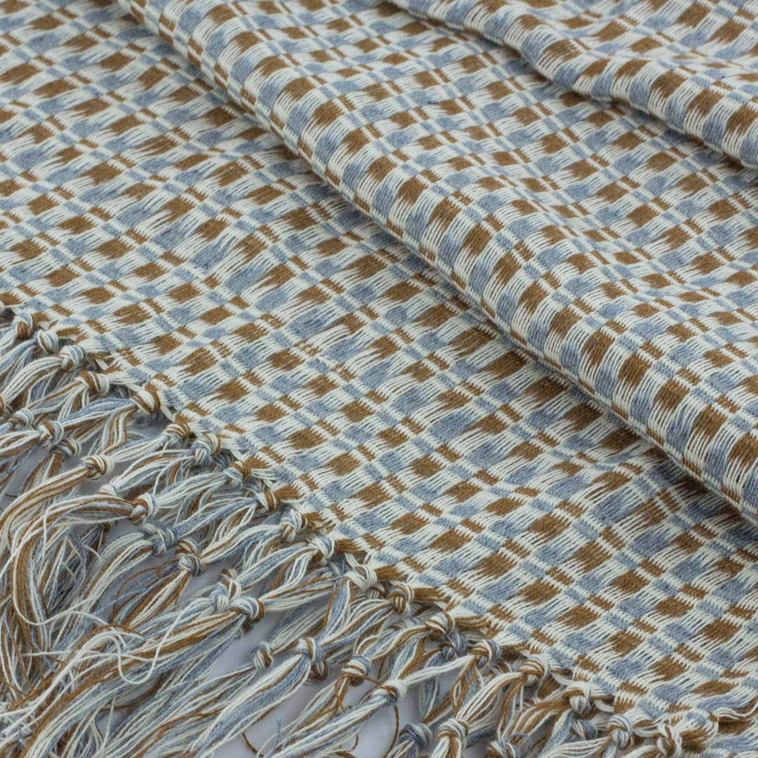 Saddle Brown Steel Blue Cotton Scarf - Natural Combination