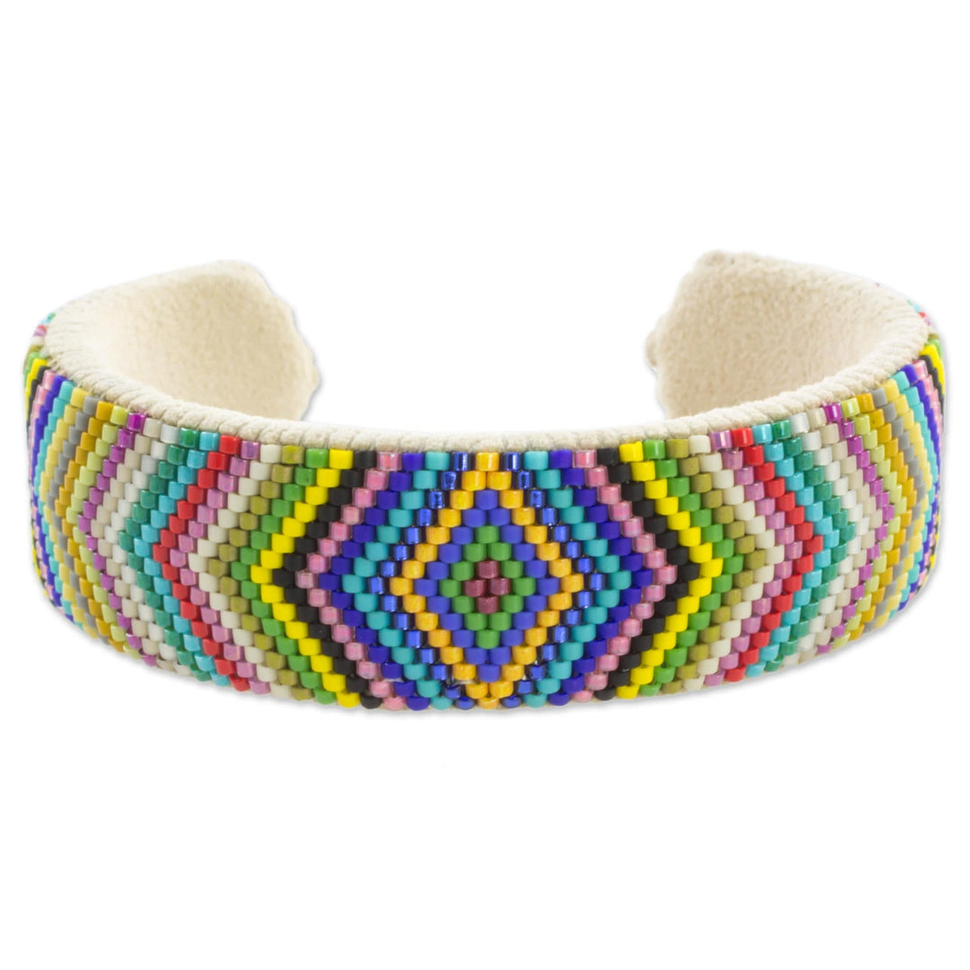 Glass Beaded Cuff Bracelet Rhombus Motif from El Salvador - Sun's Path