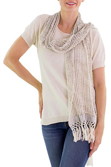 Hand Woven Recycled Cotton Scarf Champagne - Subtle Illusion