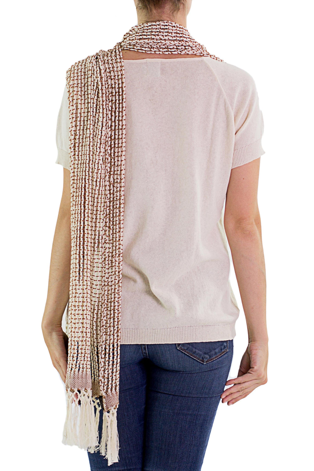Hand Woven Cotton Scarf Champagne Sepia - Subtle Illusion in Sepia