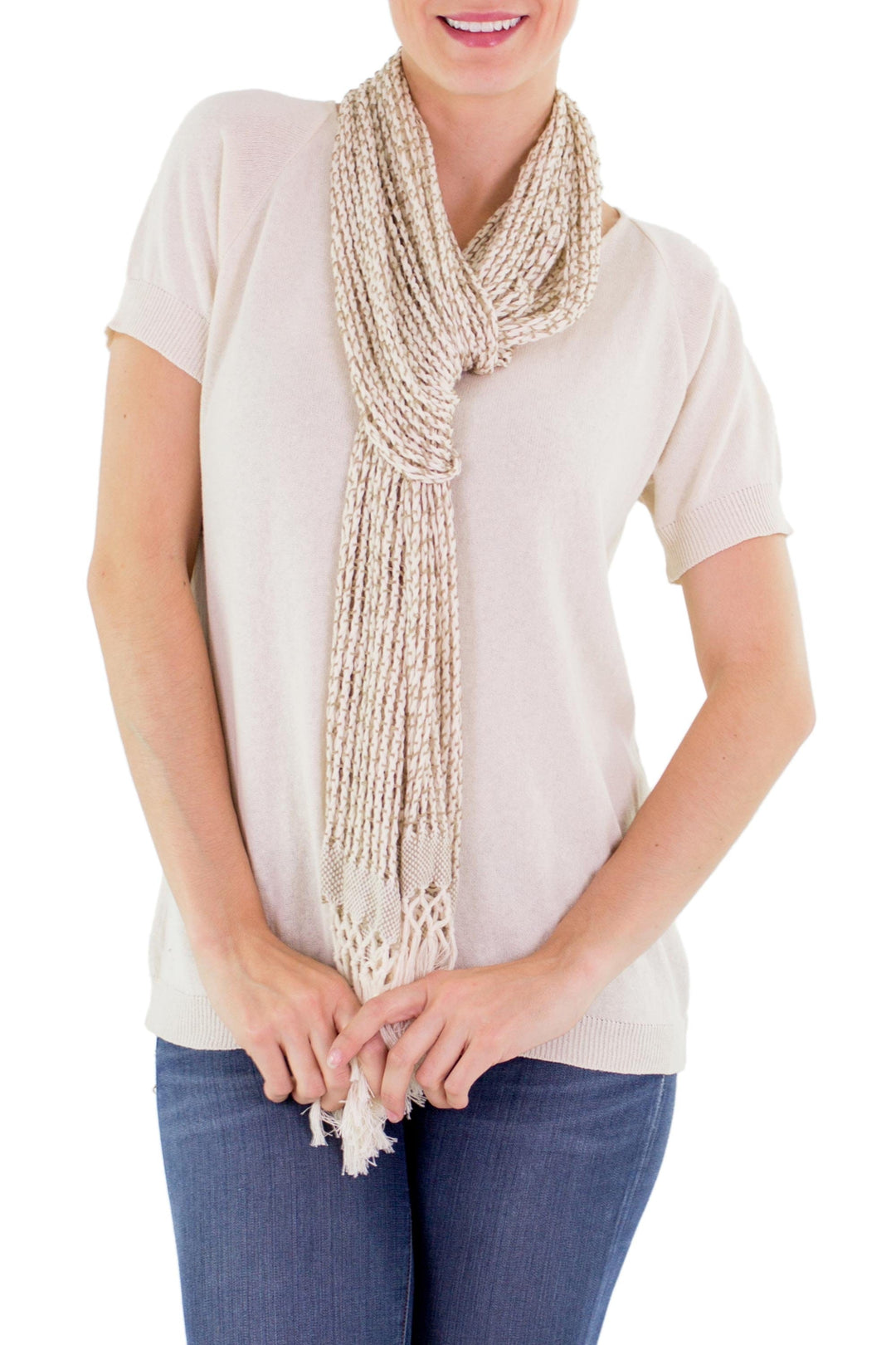 Hand Woven Cotton Scarf Champagne Clay - Subtle Illusion in Clay