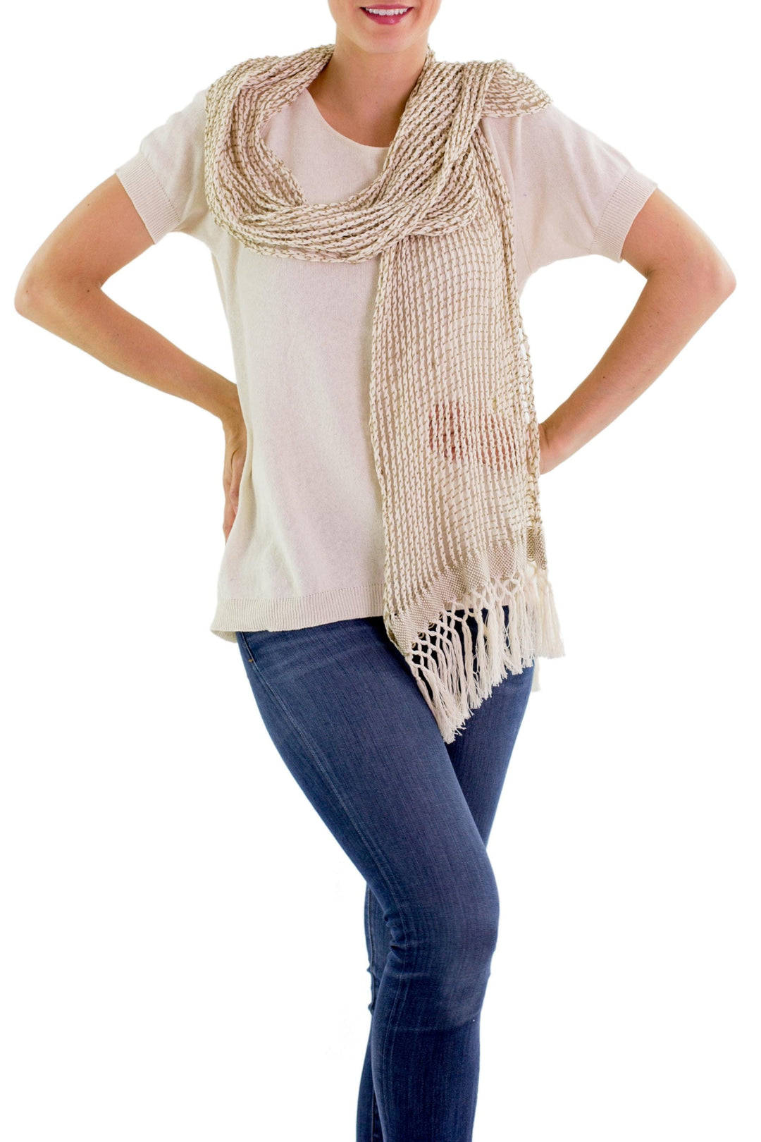 Hand Woven Cotton Scarf Champagne Clay - Subtle Illusion in Clay
