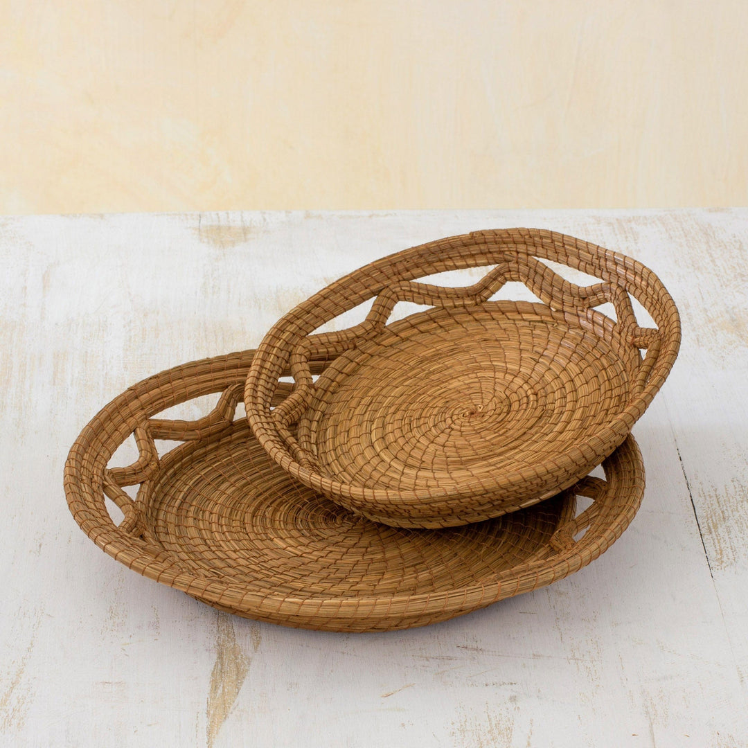 Hand Made Pine Needle Baskets (Pair) - Natural Details