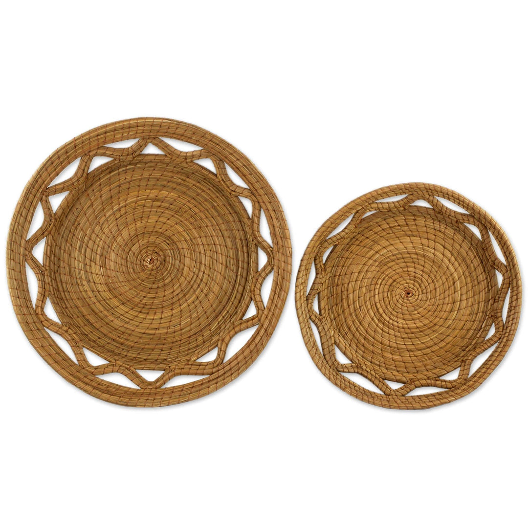 Hand Made Pine Needle Baskets (Pair) - Natural Details