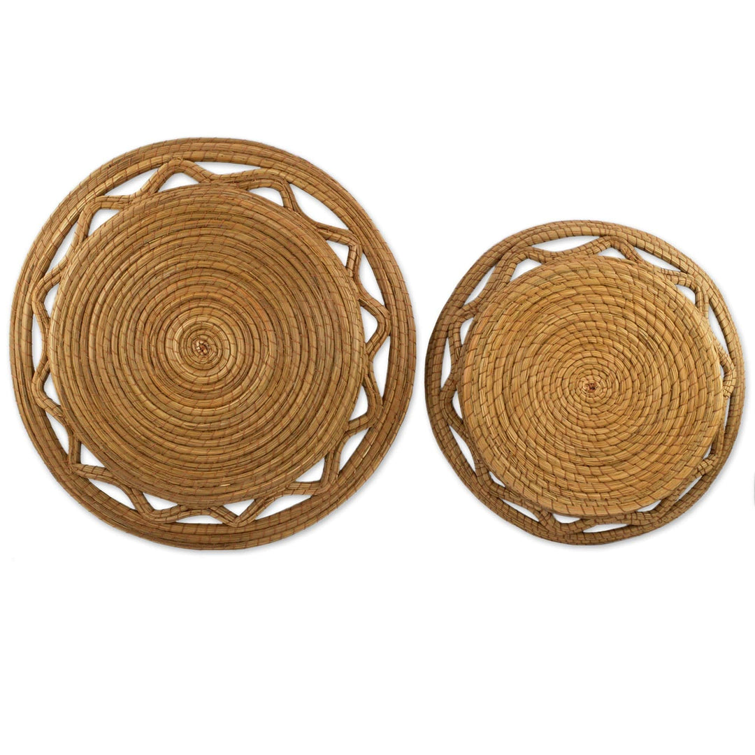 Hand Made Pine Needle Baskets (Pair) - Natural Details