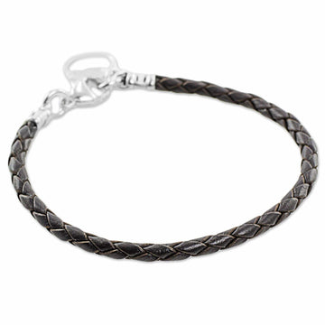 Fine Silver Brown Leather Charm Wristband Bracelet Guatemala - Walk of Life in Brown