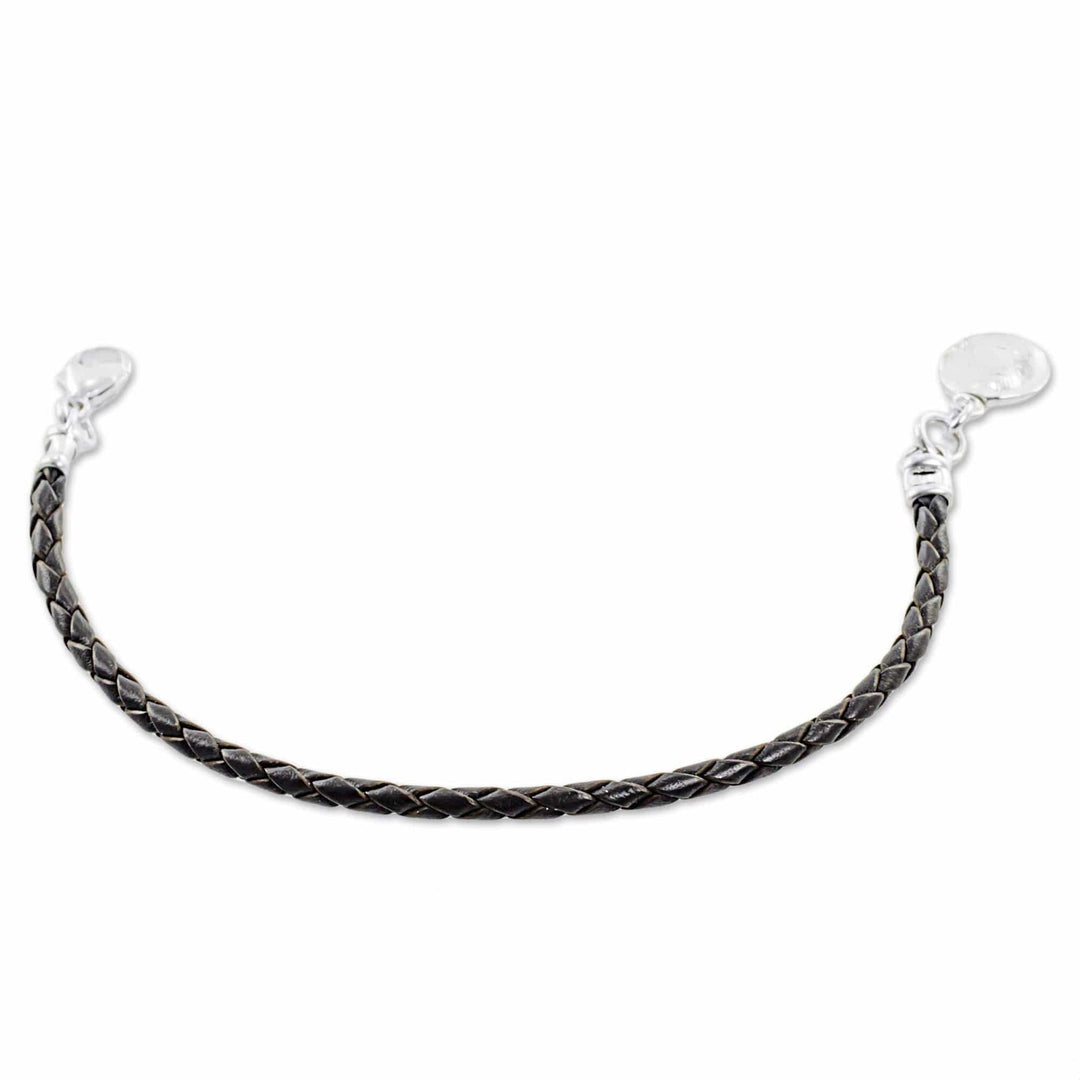 Fine Silver Brown Leather Charm Wristband Bracelet Guatemala - Walk of Life in Brown