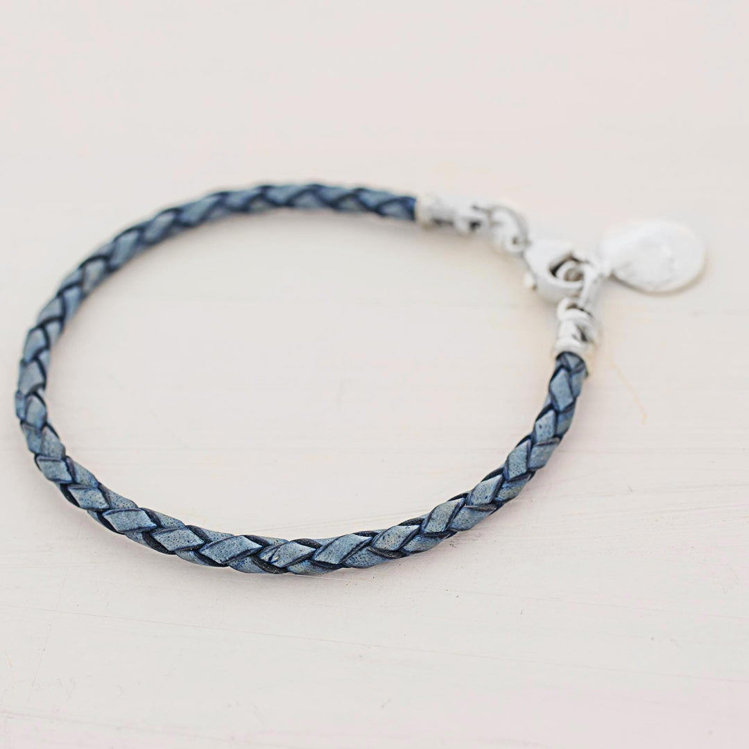 999 Silver Blue Leather Charm Wristband Bracelet Guatemala - Walk of Life in Blue