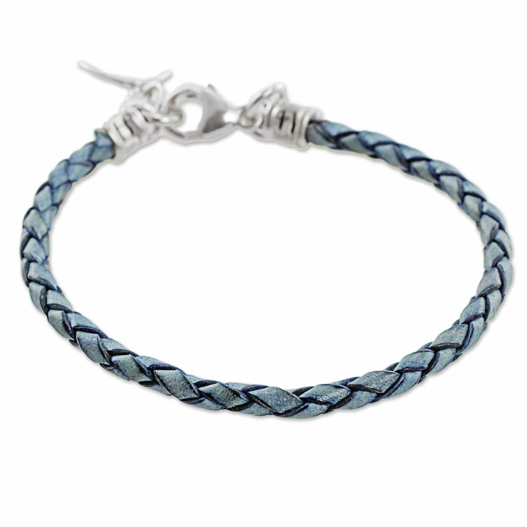 999 Silver Blue Leather Charm Wristband Bracelet Guatemala - Walk of Life in Blue