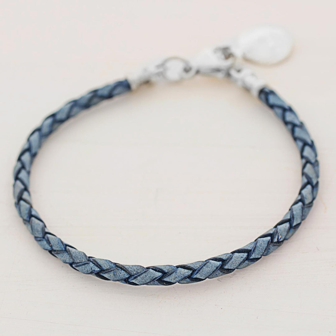 999 Silver Blue Leather Charm Wristband Bracelet Guatemala - Walk of Life in Blue