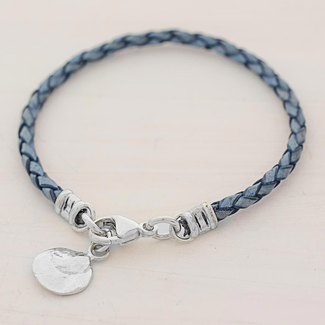 999 Silver Blue Leather Charm Wristband Bracelet Guatemala - Walk of Life in Blue
