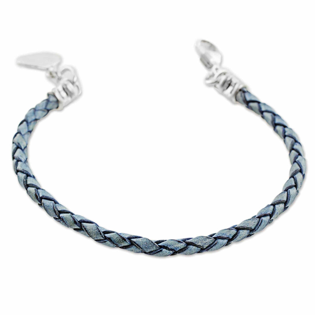 999 Silver Blue Leather Charm Wristband Bracelet Guatemala - Walk of Life in Blue