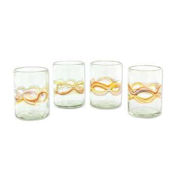 Hand Blown Recycled Juice Glasses (Set of 4) from Guatemala - Orange Reefs