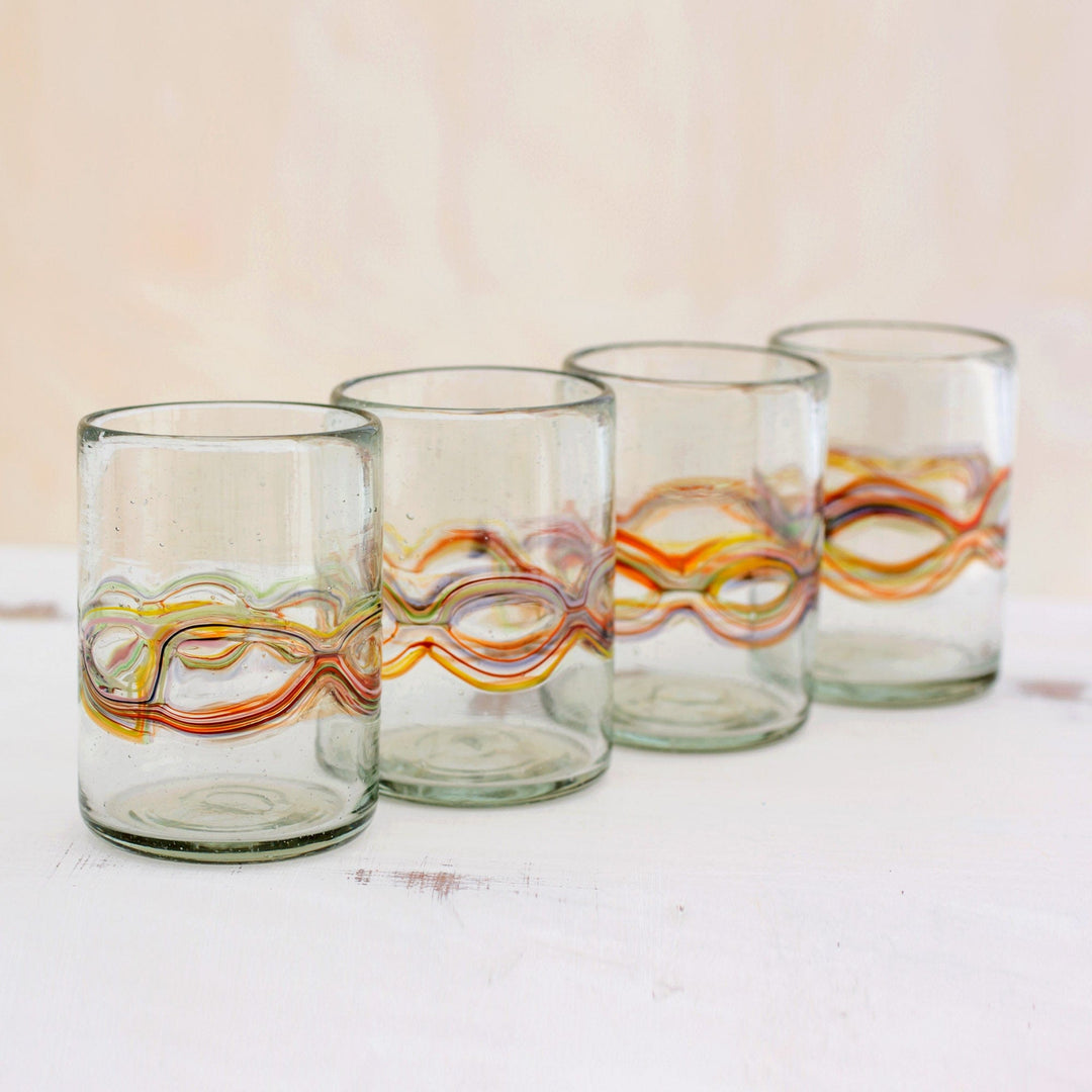 Hand Blown Recycled Juice Glasses (Set of 4) from Guatemala - Orange Reefs