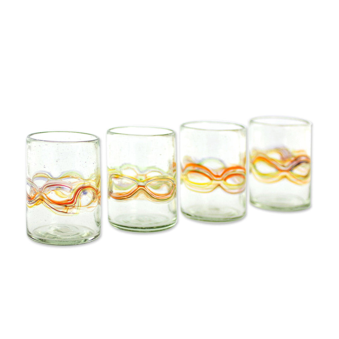 Hand Blown Recycled Juice Glasses (Set of 4) from Guatemala - Orange Reefs