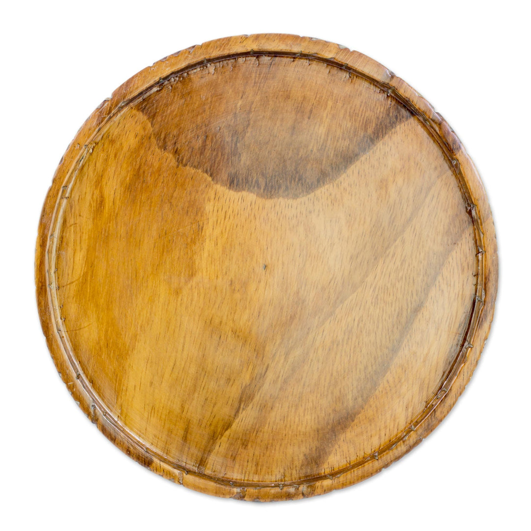 Hand Carved Round Conacaste Wood Tray from Guatemala - Natural Circle