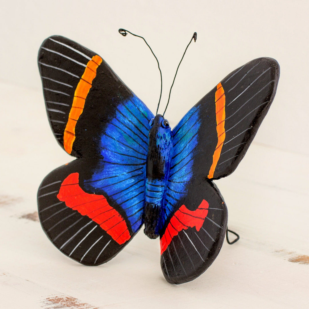 Colorful Handcrafted Ceramic Moth Sculpture from Guatemala - Paradise Moth