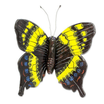 Handcrafted Ceramic Yellow Swallowtail Butterfly Sculpture - Yellow Swallowtail Butterfly