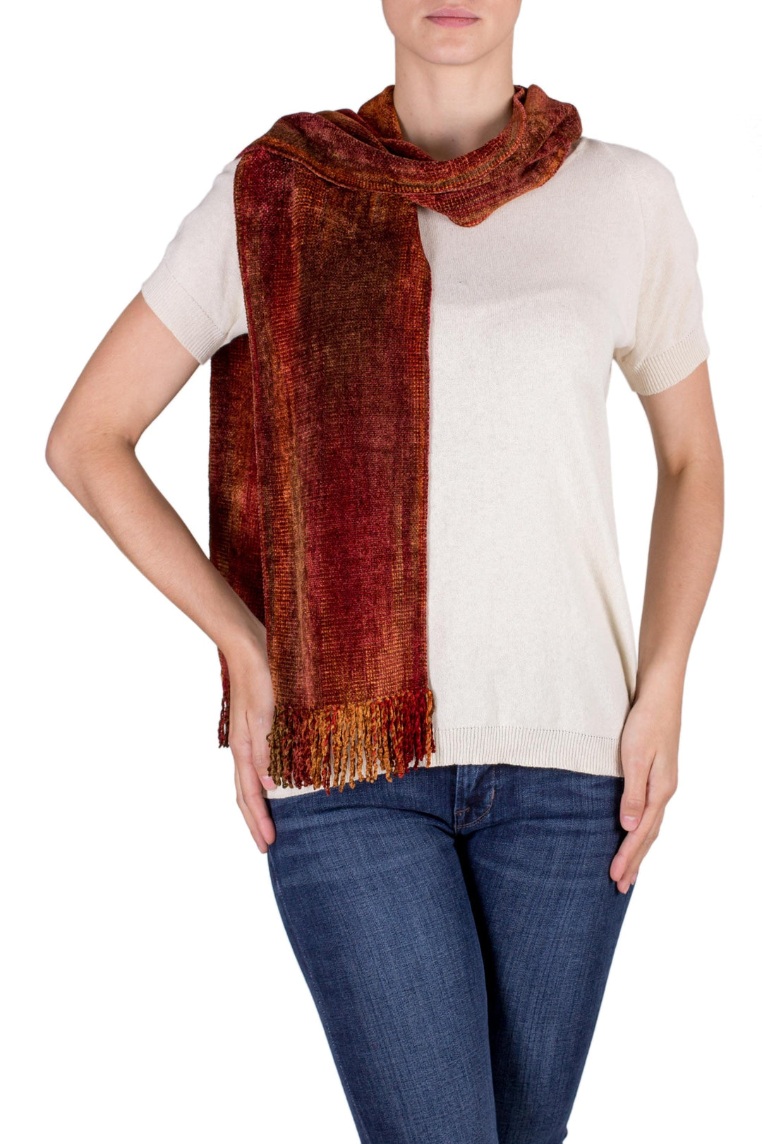 Rayon Scarf in Orange and Red - Orange Dreamer