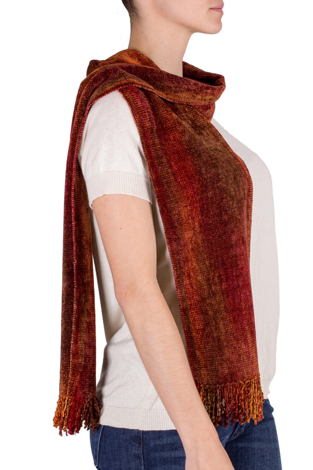 Rayon Scarf in Orange and Red - Orange Dreamer