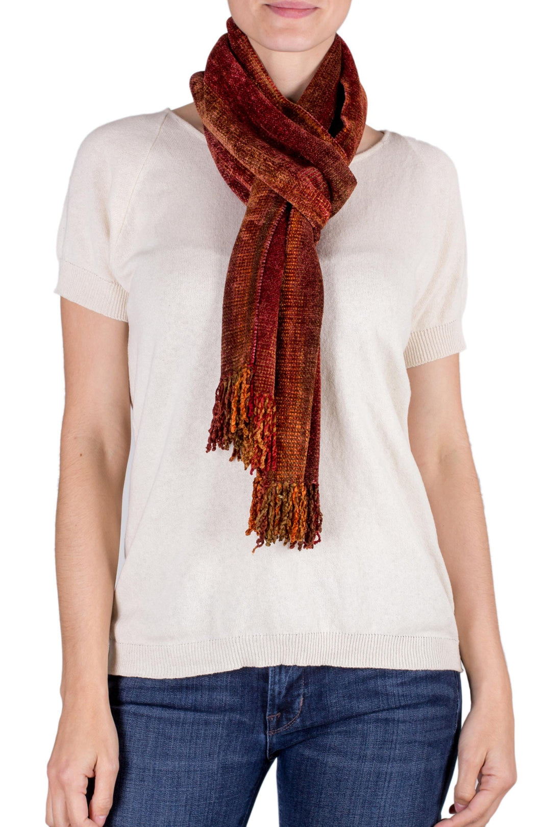 Rayon Scarf in Orange and Red - Orange Dreamer