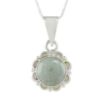Jade and Sterling Silver Pendant Necklace from Guatemala - Light Green Forest Princess