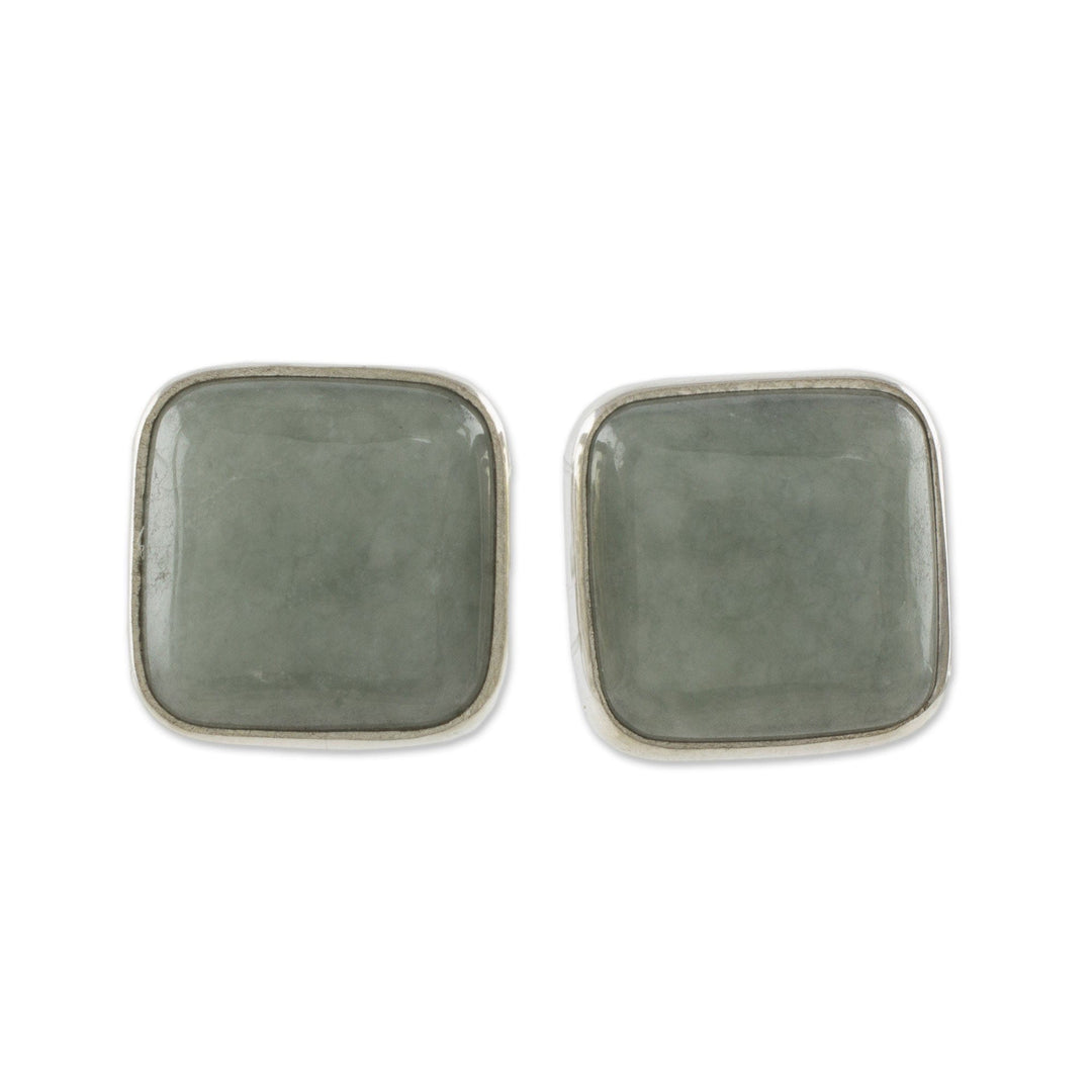 Natural Apple Green Maya Jade and Silver 925 Stud Earrings - Apple Green Symmetry
