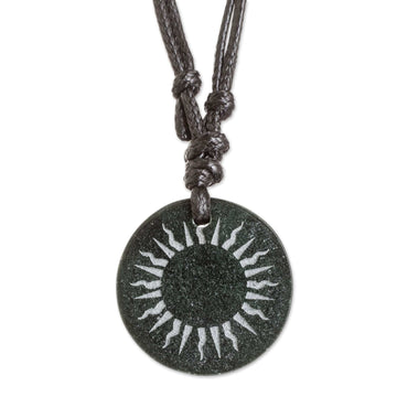 Black Jade Sun Pendant Necklace from Guatemala - Mayan Sunlight