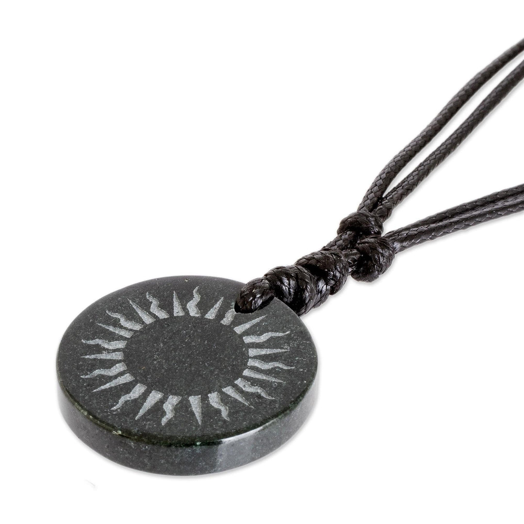 Black Jade Sun Pendant Necklace from Guatemala - Mayan Sunlight