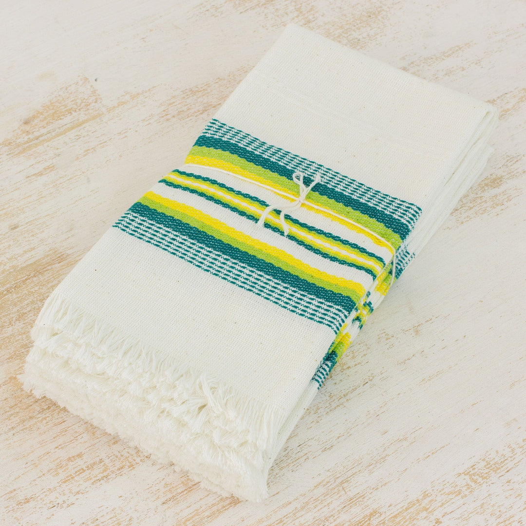 Multicolor 100% Cotton Napkins from Guatemala (Set of 6) - Culinary Inspiration in Green