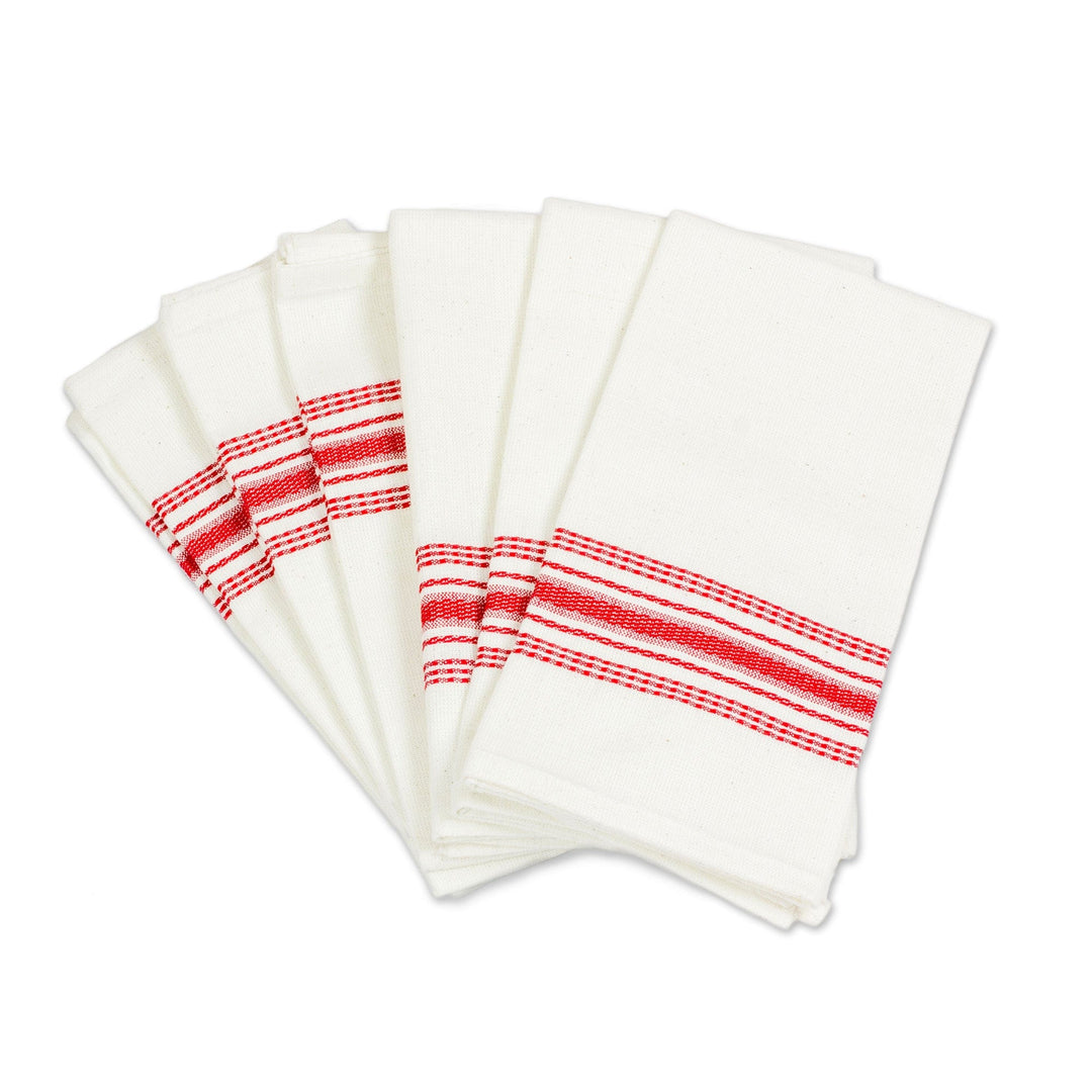 Red and White Striped Cotton Napkins (Set of 6) - Peaceful Lines