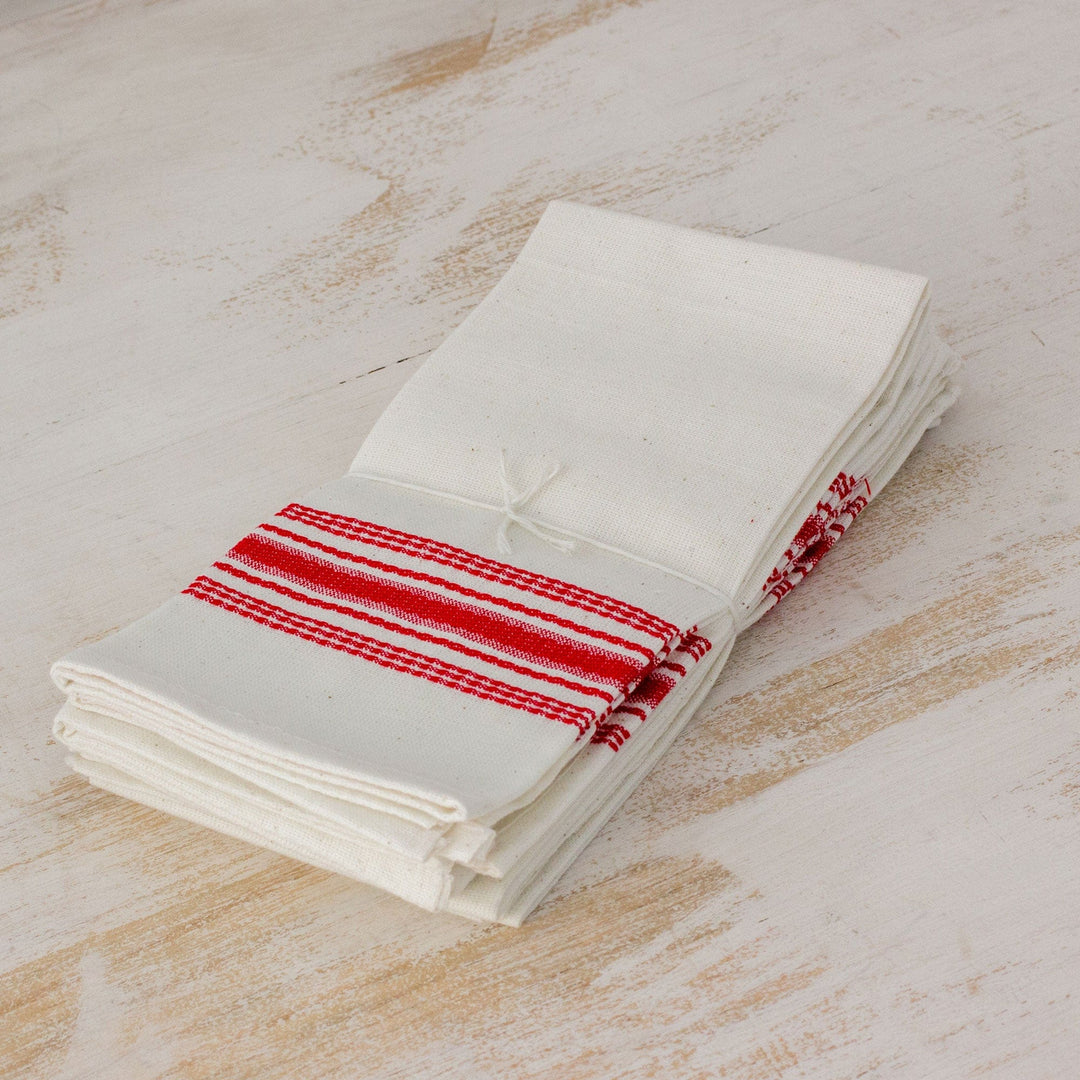 Red and White Striped Cotton Napkins (Set of 6) - Peaceful Lines