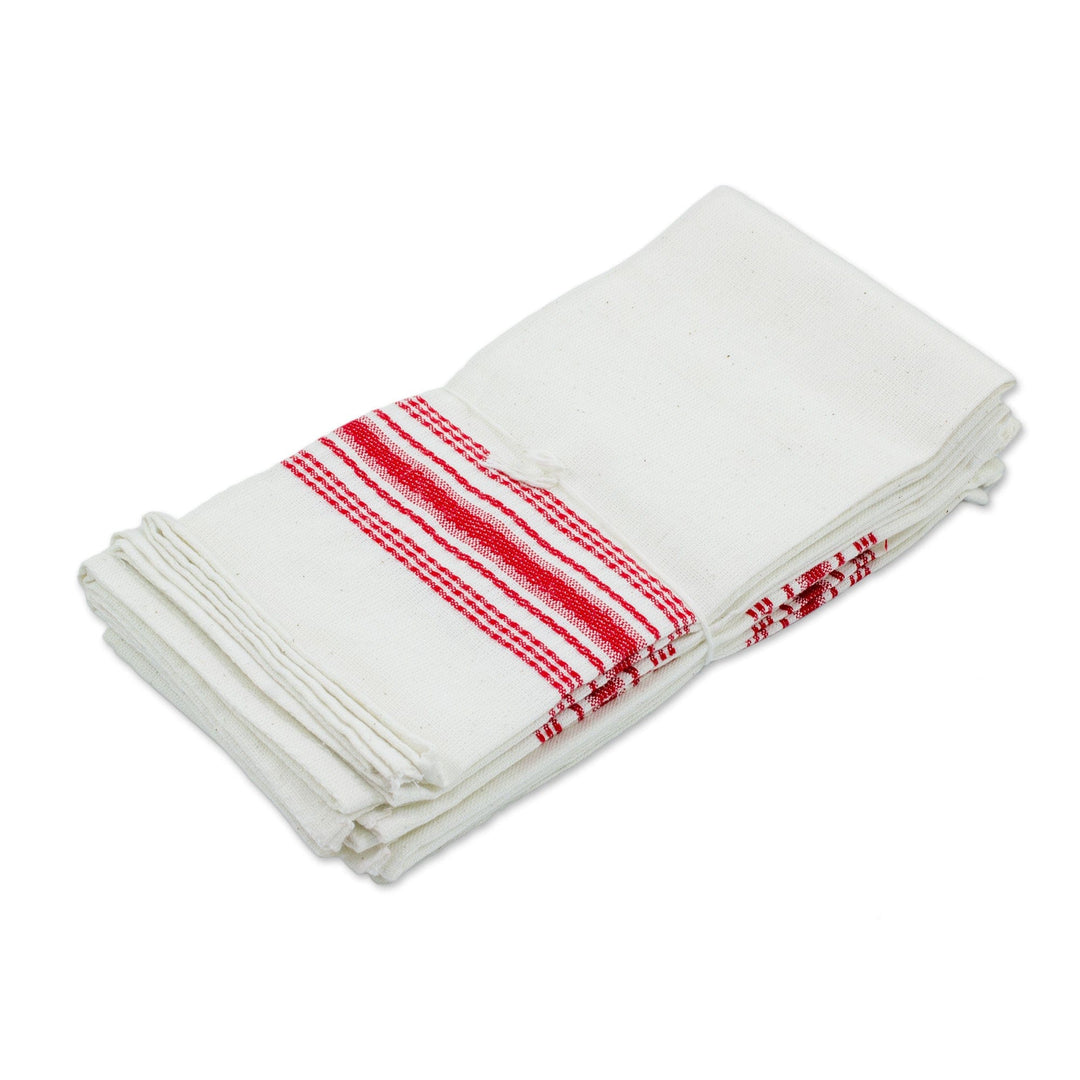 Red and White Striped Cotton Napkins (Set of 6) - Peaceful Lines