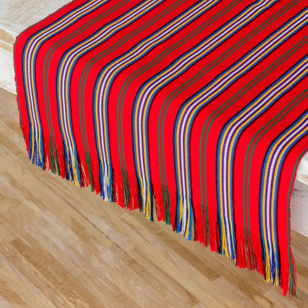 Red Striped 100% Cotton Table Runner from Guatemala - Latin Festival