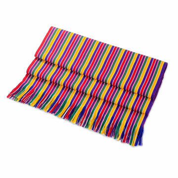 Multicolor Striped Cotton Table Runner from Guatemala - Path of Happiness