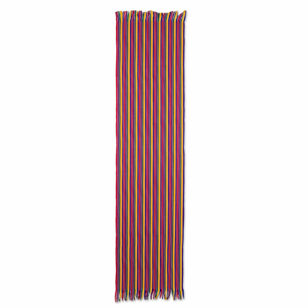 Multicolor Striped Cotton Table Runner from Guatemala - Path of Happiness