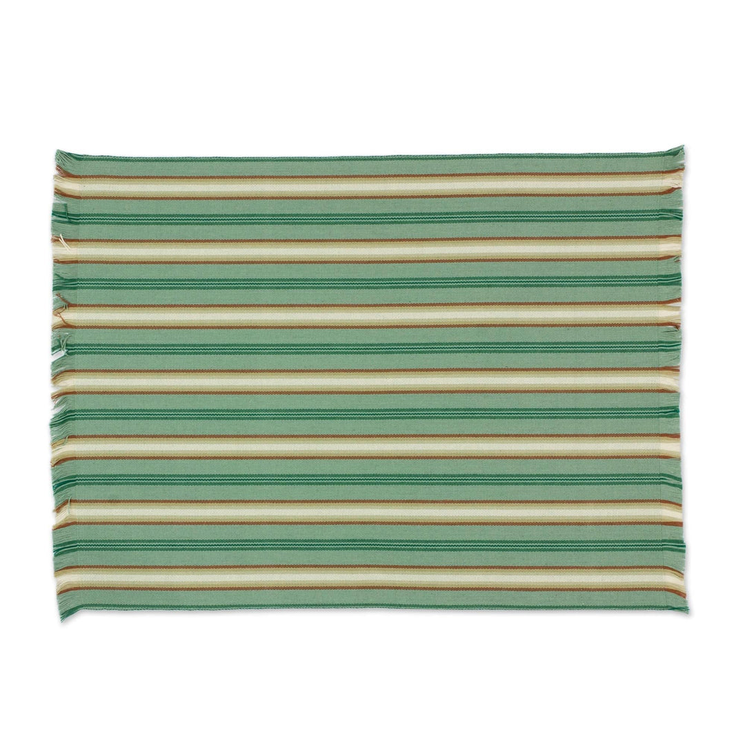 Six Striped Cotton Placemats in Celadon from Guatemala - Celadon Trails