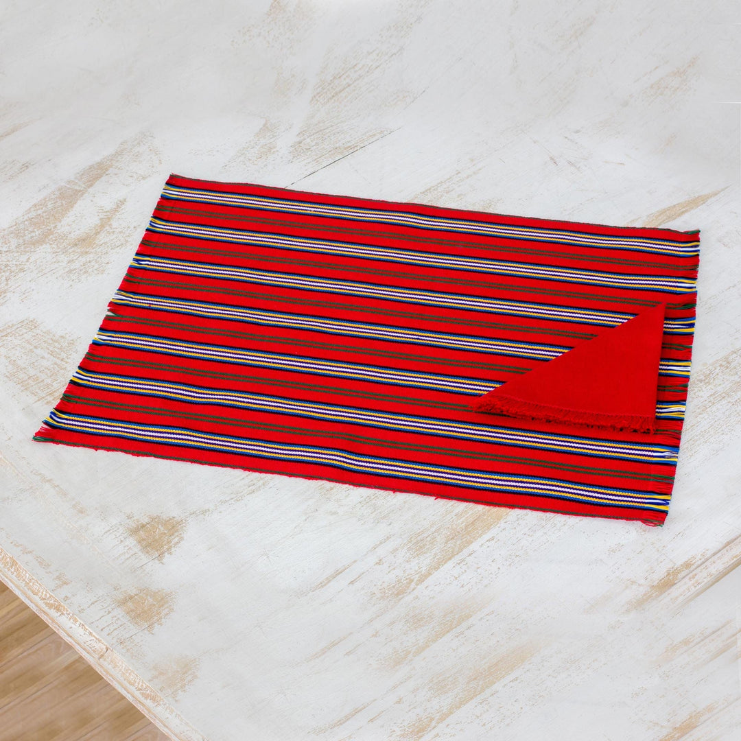 Set of 6 Striped Cotton Placemats and Napkins in Crimson - Palopó Trails