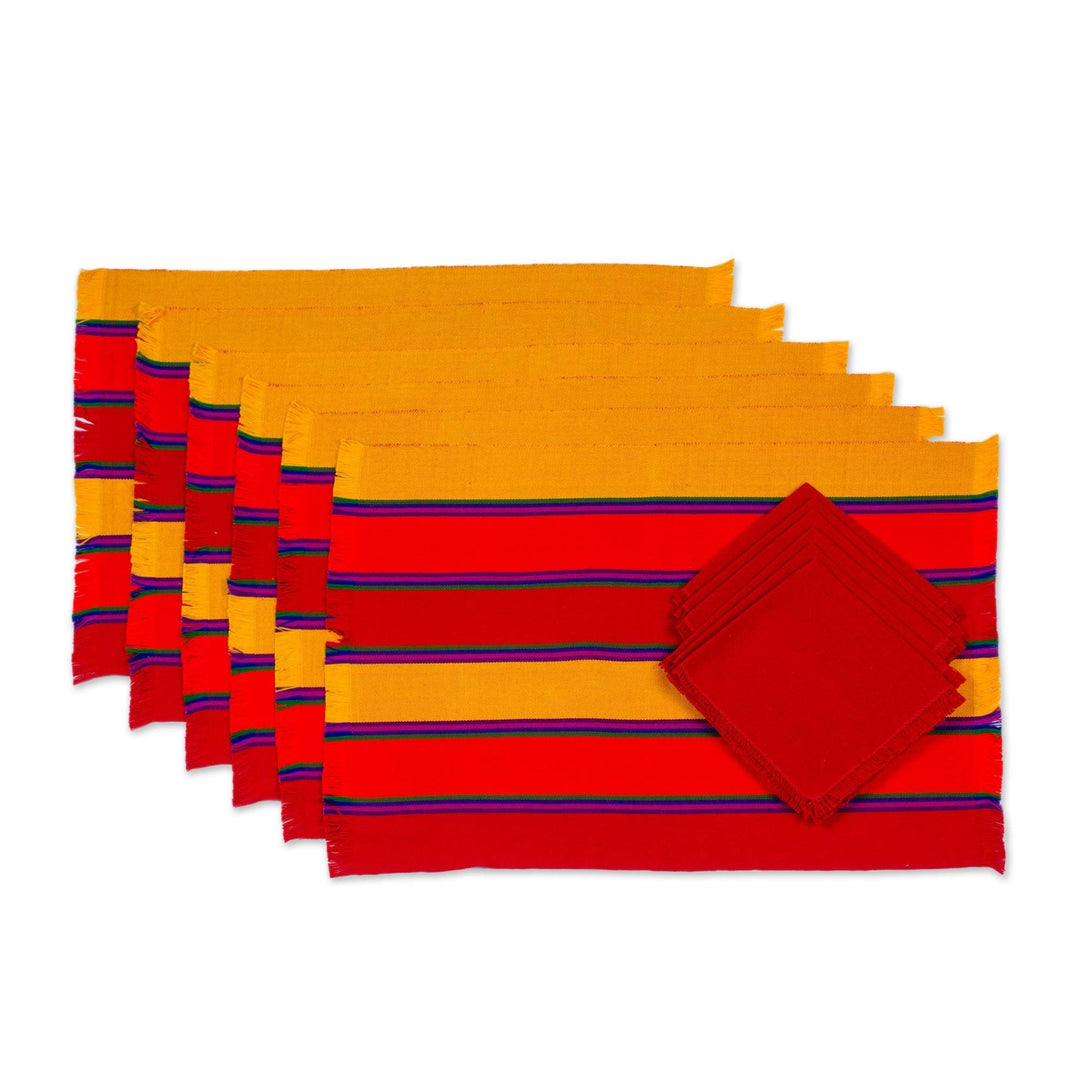 Set of 6 Striped Cotton Placemats and Napkins from Guatemala - Country Sunset