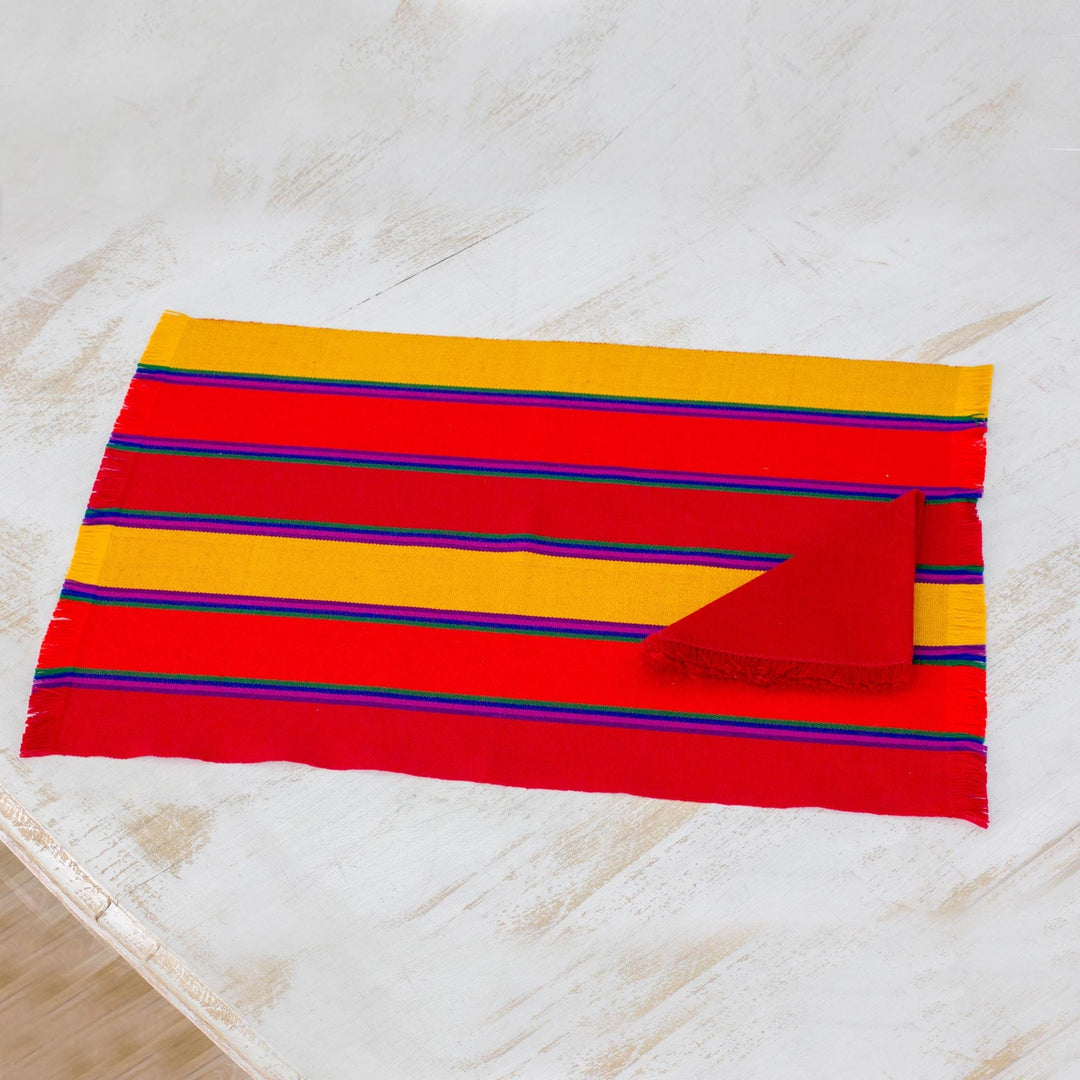 Set of 6 Striped Cotton Placemats and Napkins from Guatemala - Country Sunset