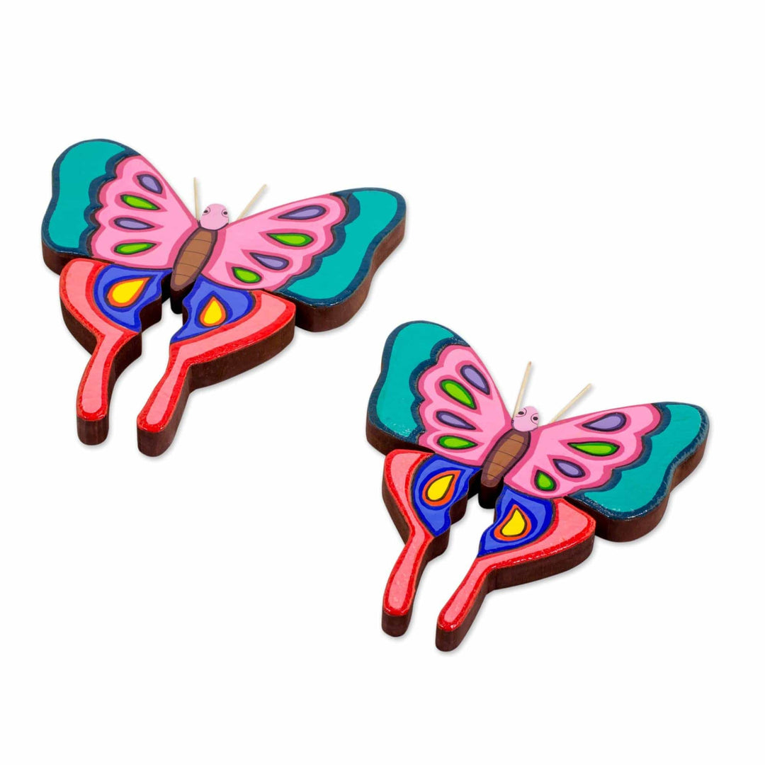 Pair of Pinewood Butterfly Wall Sculptures from El Salvador - Beauty in the Air