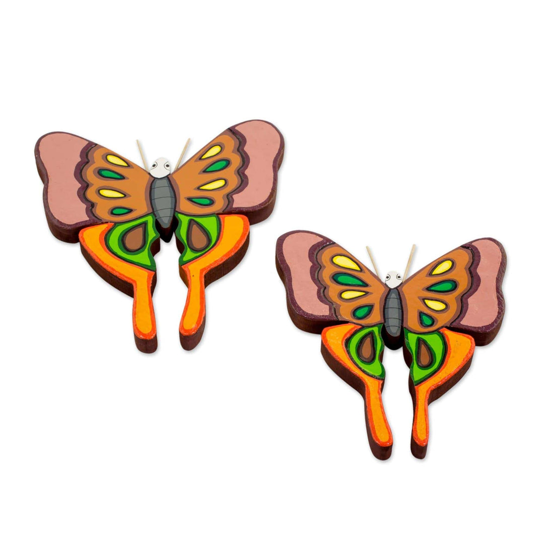 Pair of Pinewood Butterfly Wall Sculptures from El Salvador - Friends in Flight