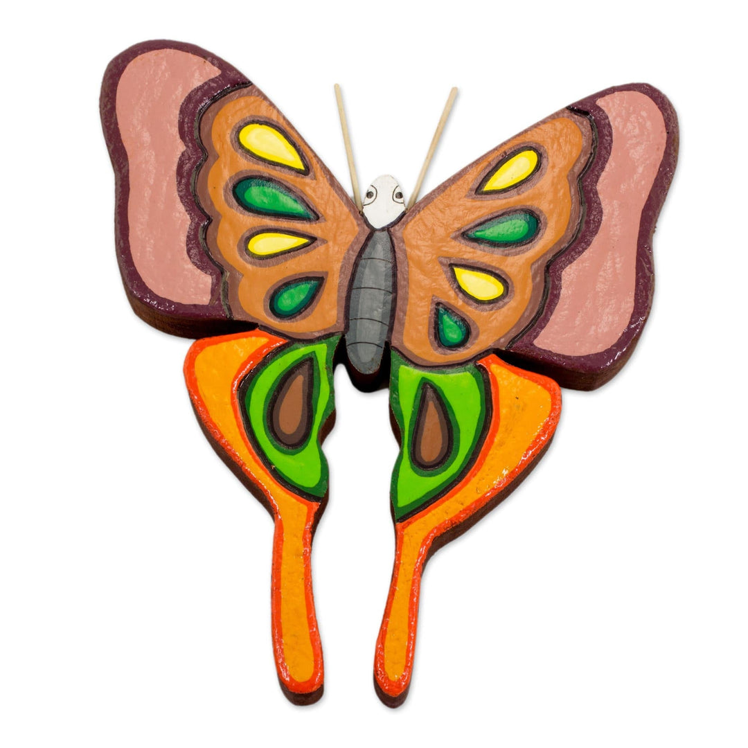 Pair of Pinewood Butterfly Wall Sculptures from El Salvador - Friends in Flight