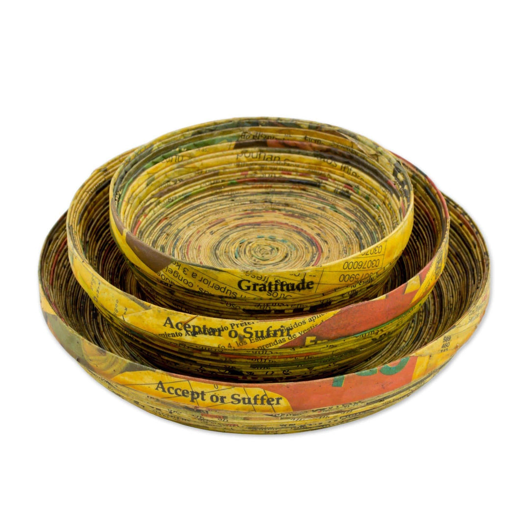 Three Recycled Paper Decorative Bowls - Words of Gratitude