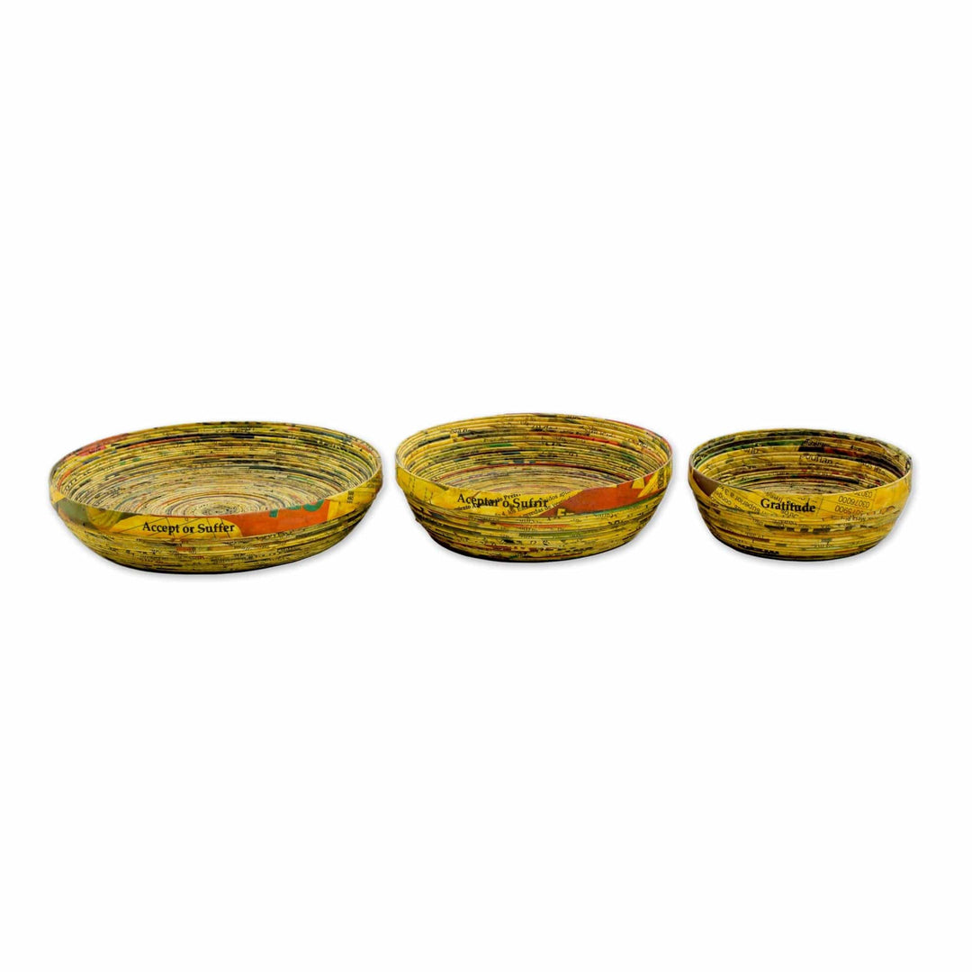 Three Recycled Paper Decorative Bowls - Words of Gratitude