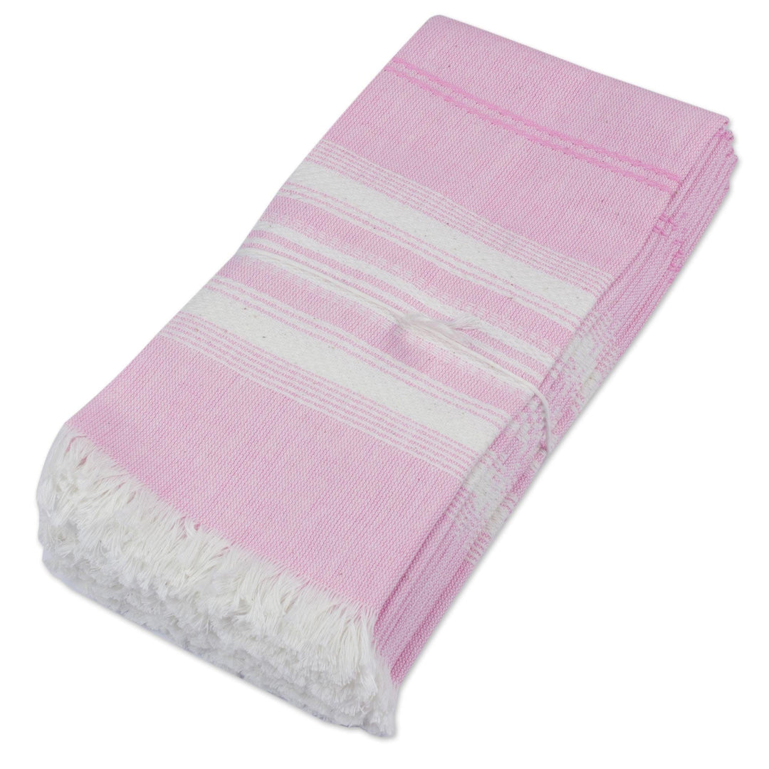 Pink Striped 100% Cotton Napkins from Guatemala (Set of 6) - Rosy Inspiration